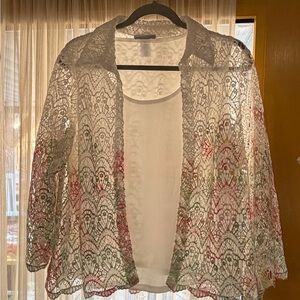 Alfani White Crochet Lace Open-Front 2 piece